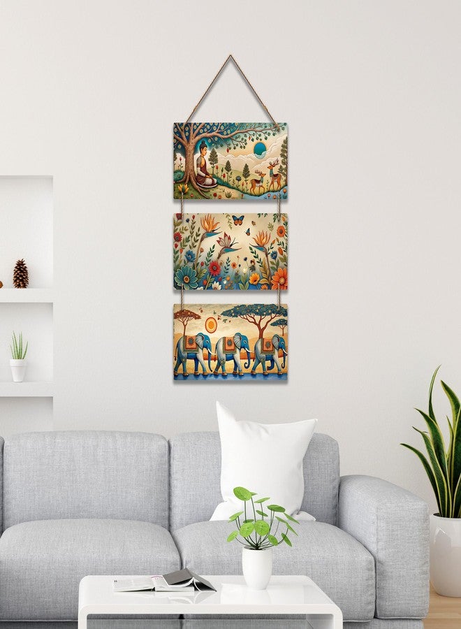 Artvibes Tranquility of Buddha & Nature Wooden Wall Haning for Living Room | Spiritual Decor Items | Wall Art Painting For Hall | Wall Paintings | Handcrafted Art | Wall Poster | Gift Items (WH_9441N) - Image 4